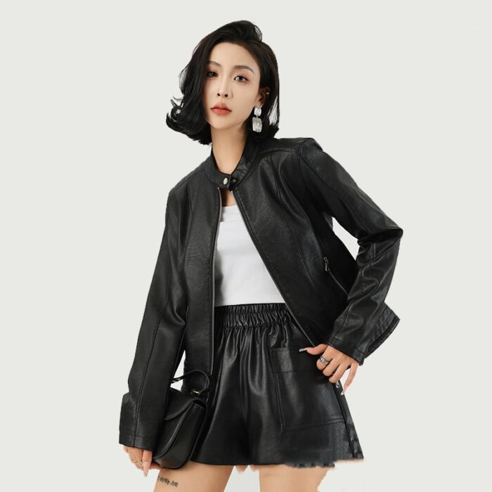 Women's Leather Jacket Locomotive Style Leather Coat Leather Jacket - Image 1