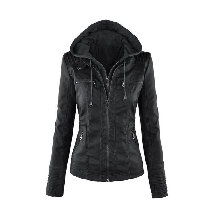 Women's Short Leather Pu Leather Jacket - Image 8
