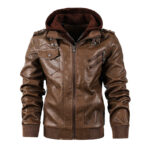 Motorcycle leather men's jackets stand collar men - Image 4