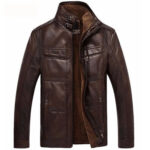 Men's Leather Jackets For Winter Jacket Men And Coats Leather Male Coat For Brand Men's Oblique Zipper Winter Down Biker Jacket - Image 2