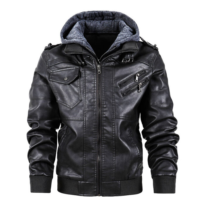 Motorcycle leather men's jackets stand collar men - Image 3
