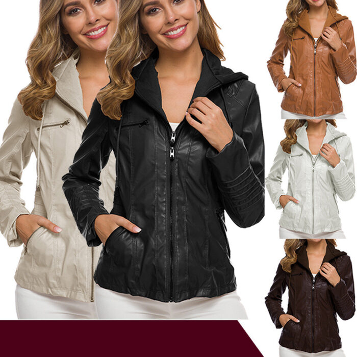 Women's Short Leather Pu Leather Jacket - Image 1