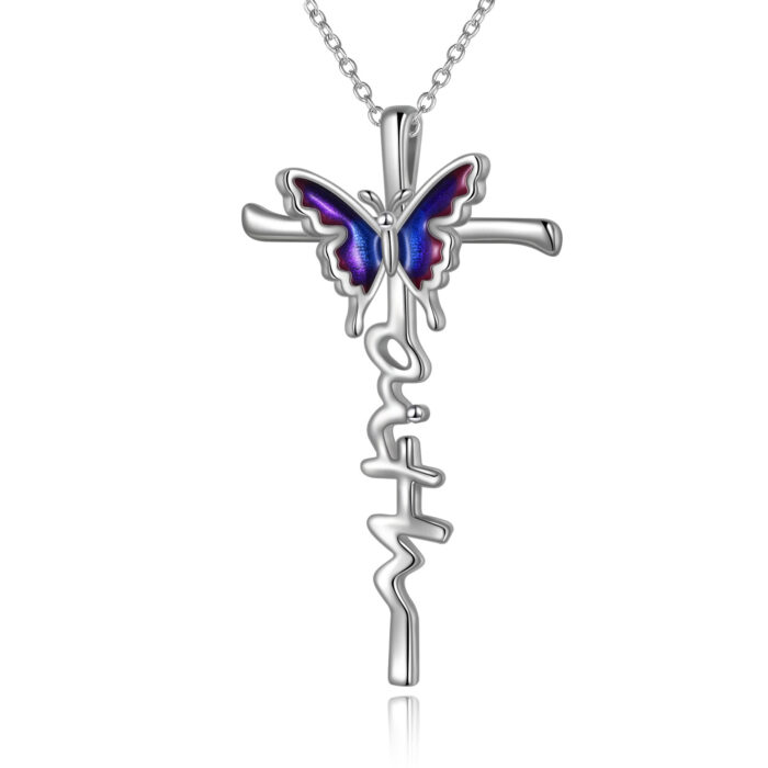 Sterling Silver Butterfly Cross Necklace Jewlery Gifts for Women - Image 1