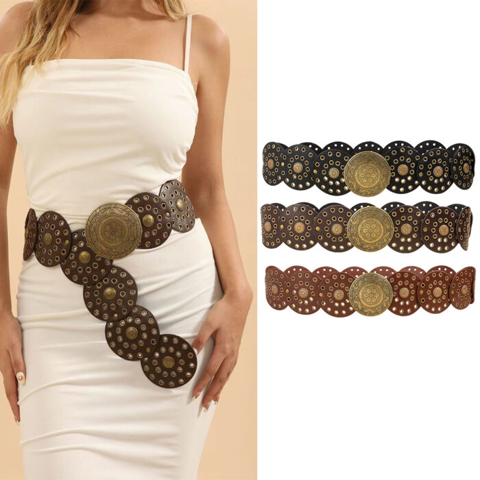 Retro Personality Men's And Women's Belts Exaggerated Hip Hop Punk Metal Cutout Round Fashion Belts - Image 1