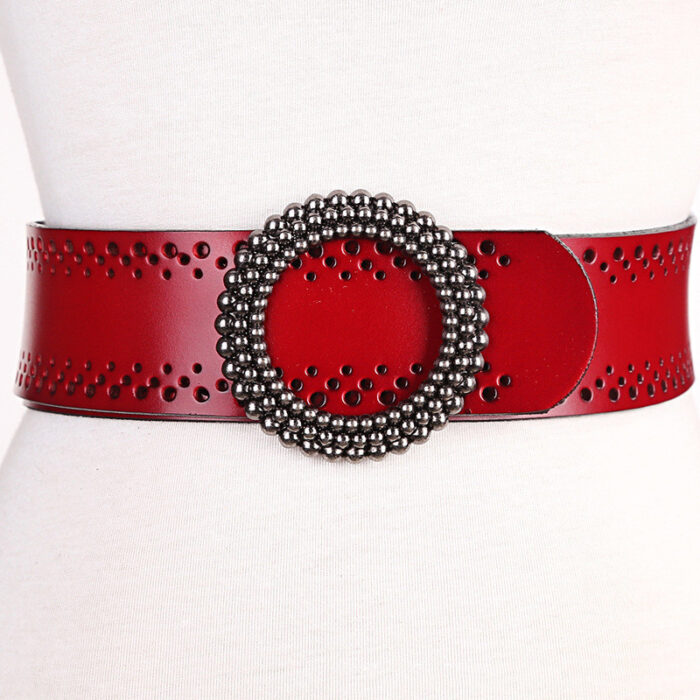 Green Women Belt No Hole Ladies Belts For Dresses Real Leather - Image 3