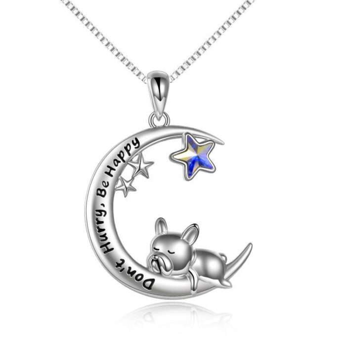 Sterling Silver French Bulldog Moon Pendant Necklace Jewellery Gifts for Women Girls - Image 1