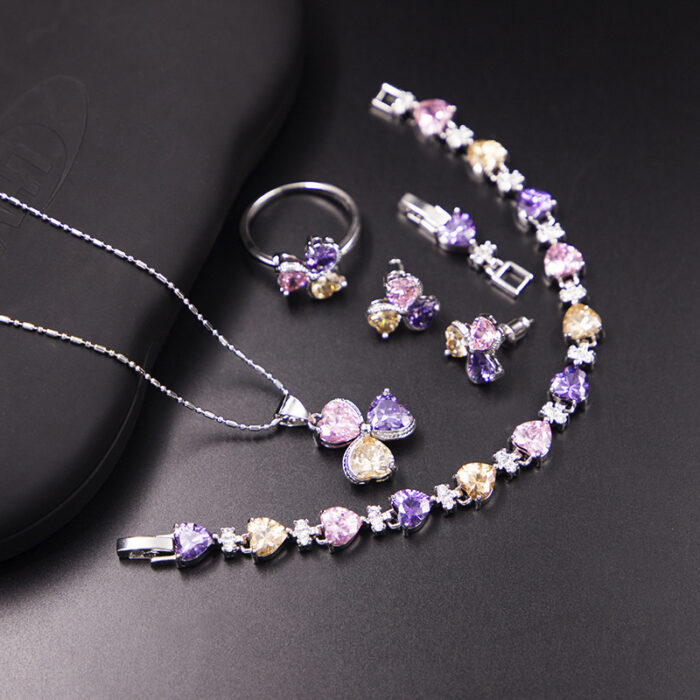 Clover Zircon Diamond Jewellery Set Women - Image 1