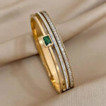 Emerald Glow Rhinestone Bangle - Image 2