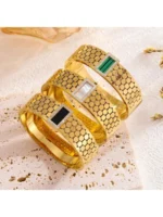 Green Handcuff Stainless Steel Bracelet for Women – Waterproof & Tarnish-Free