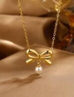 Bow Pearl Stainless Steel Necklace for Women – Waterproof & Tarnish-Free - Image 4