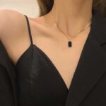 Black Chip Stainless Steel Necklace for Women – Anti-Tarnish Elegant Jewelry