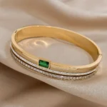 Green Rhinestone Stainless Steel Bangle for Women – Waterproof & Tarnish-Free - Image 3