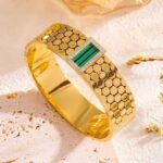 Green Handcuff Stainless Steel Bracelet for Women – Waterproof & Tarnish-Free - Image 3