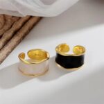 Black & White Gold Stainless Steel Ring for Women – Adjustable Waterproof & Tarnish-Free - Image 2